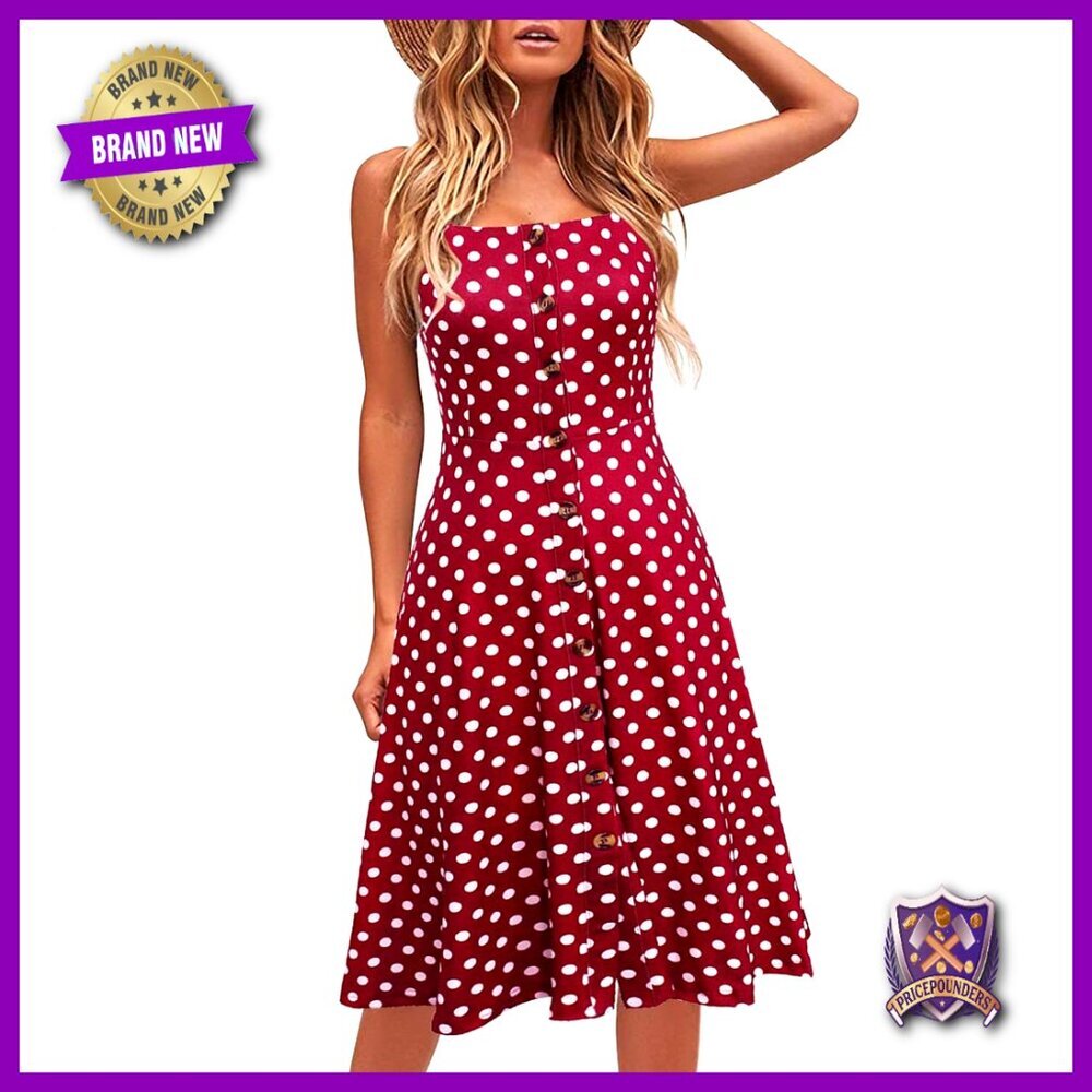 Cotton Spaghetti Strap A-Line Midi Sundress Casual Flattering Summer Beach Dress